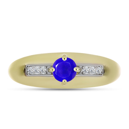 Arannyal Bevont Ezüst Gyűrű Kék Acháttal és Fehér Topázzal