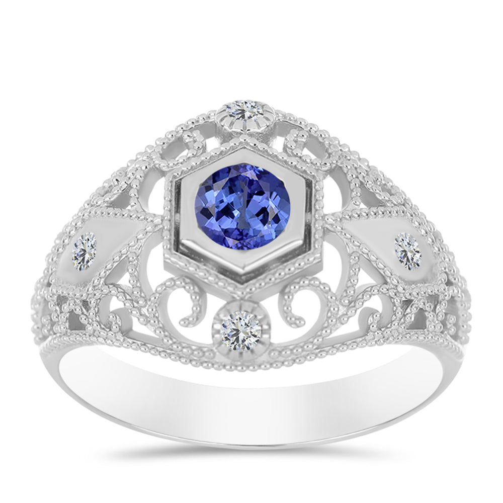 Ezüst Gyűrű Tanzanittal és Fehér Topázzal