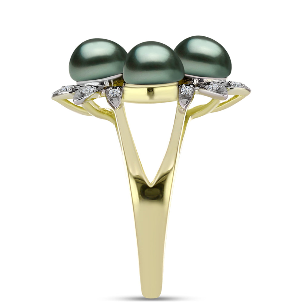 Arannyal Bevont Ezüst Gyűrű "Tahiti-zöld" illúzió édesvízi Kagylógyönggyel és Fehér Topázzal