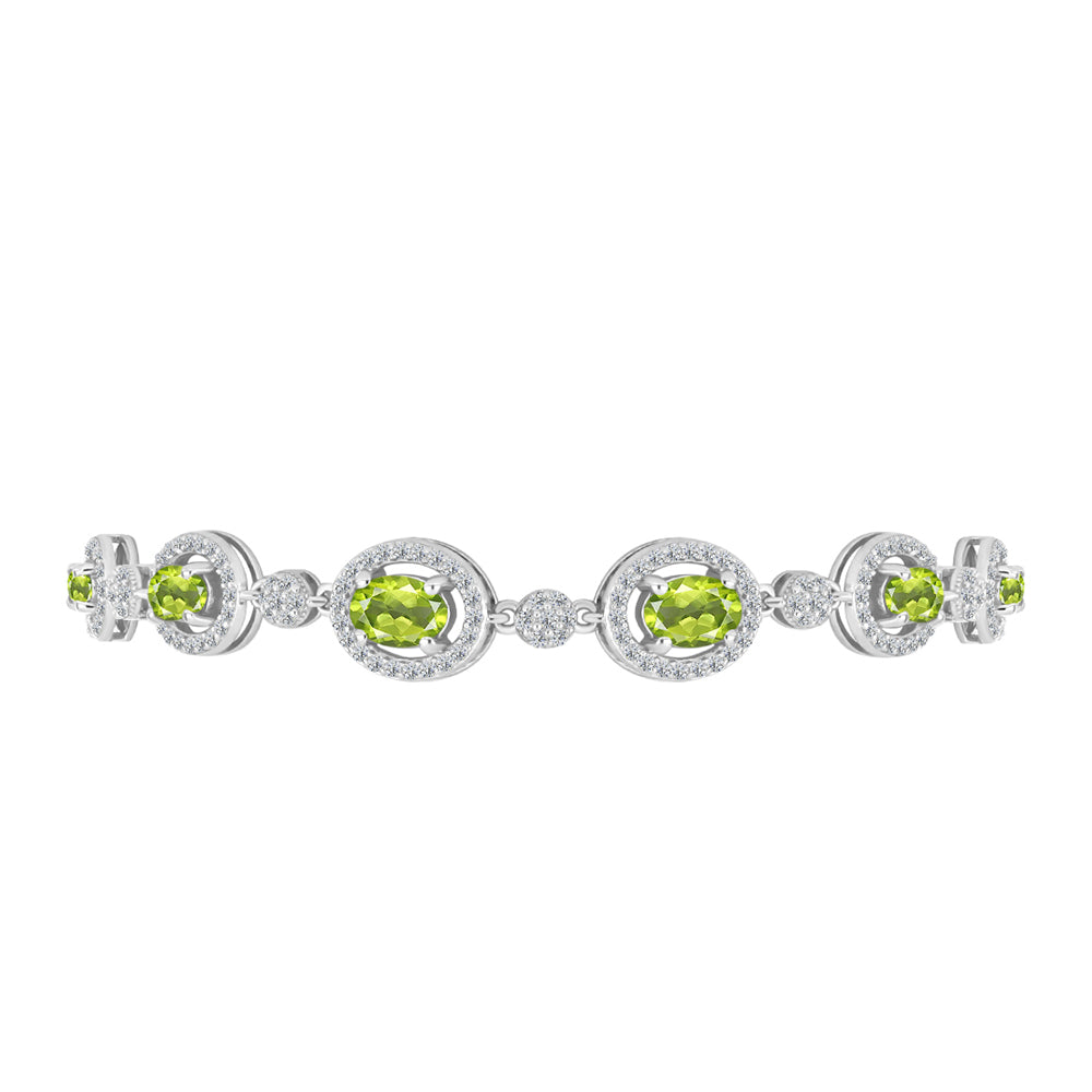 Ezüst Karkötő Changbai Peridottal és Fehér Topázzal