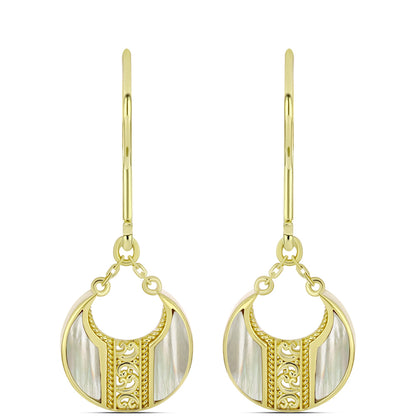 Arannyal Bevont Ezüst Fülbevaló Gyöngyházzal