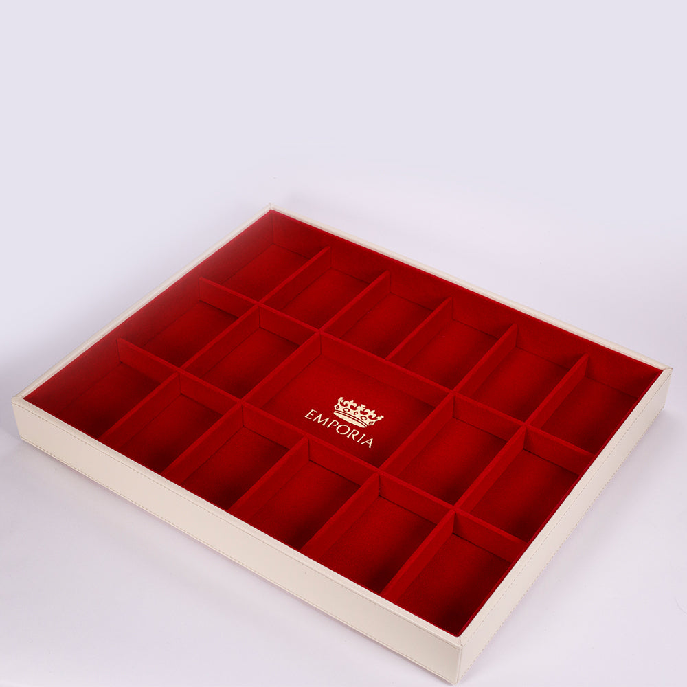 Emporia "Red Velvet Cake" Egymásra rakható Bársony Ékszertartó Doboz fedéllel, Bézs
